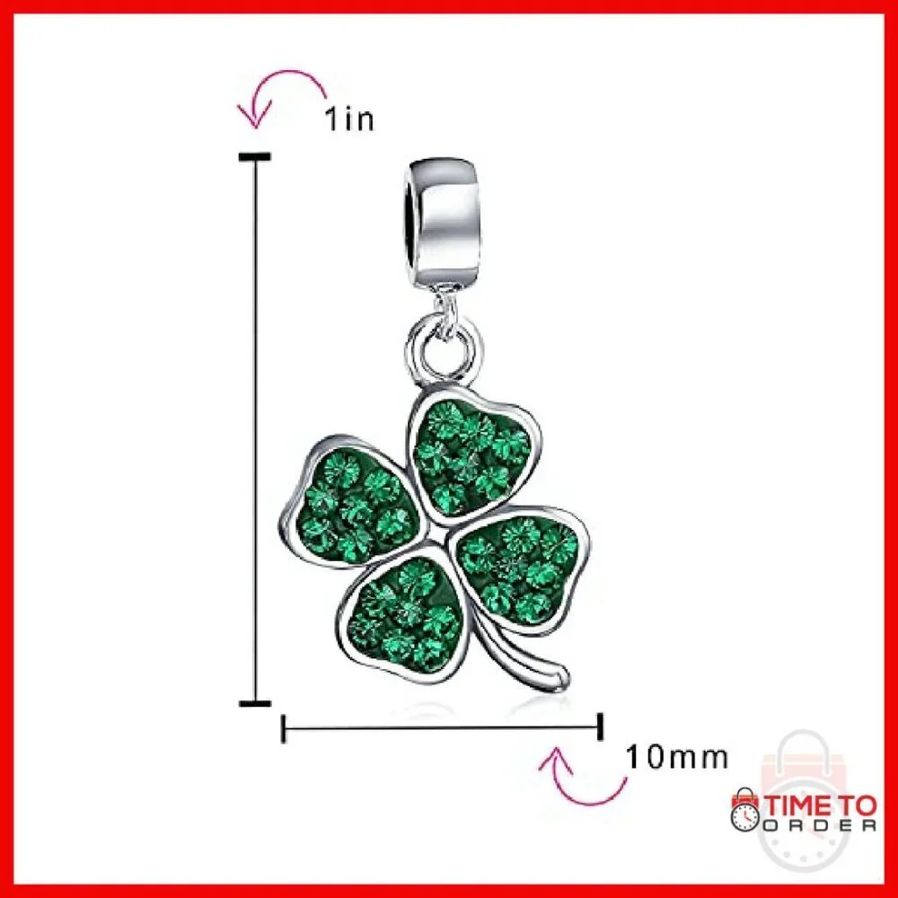 Sterling Silver Shamrock Charm Bead for Bracelets, 22mm